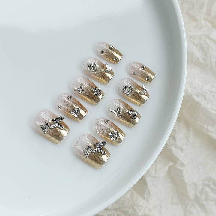 Decorative Rhinestone-Embellished Press-On Nail Set