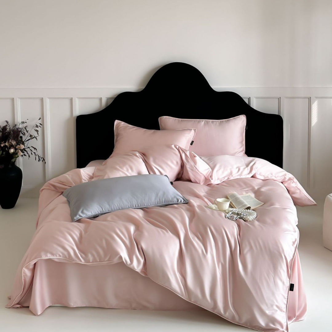 Reversible Premium Satin Bedding Set with Fine Piping and Extra Pillowcases