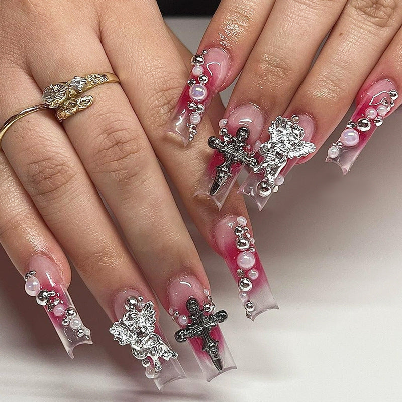 Decorative Nail Art Press-On Nails Set with Elegant Gem Accents Stornfield