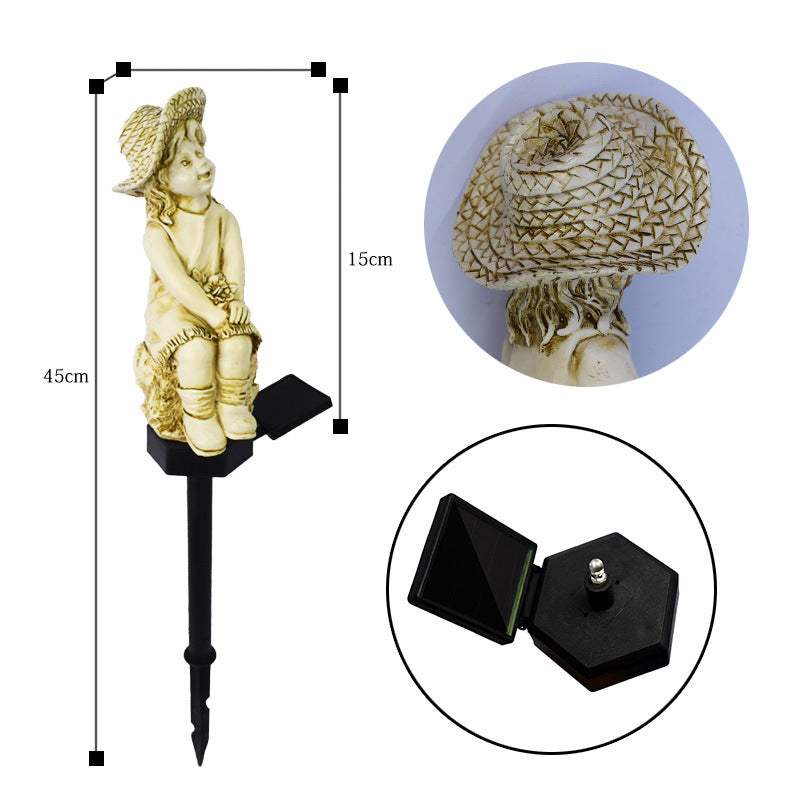 Decorative Solar Garden Stake Statue Resin Girl Figurine With Integrated Solar LED And Weatherproof Spike Stornfield