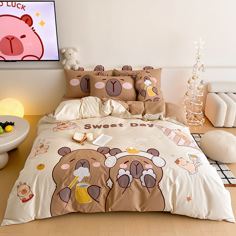 Cartoon Animal Reversible Microfiber Duvet Cover Set with Pillow Shams