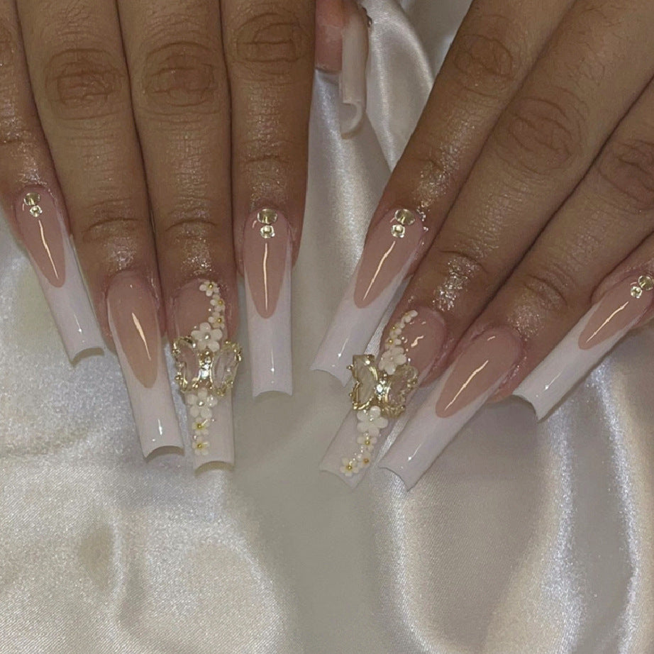 Luxury Press-On Nail Art with Floral Accents Stornfield