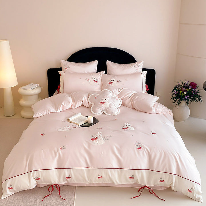 Embroidered Cotton Sateen Duvet Cover Set with Decorative Pillow Shams
