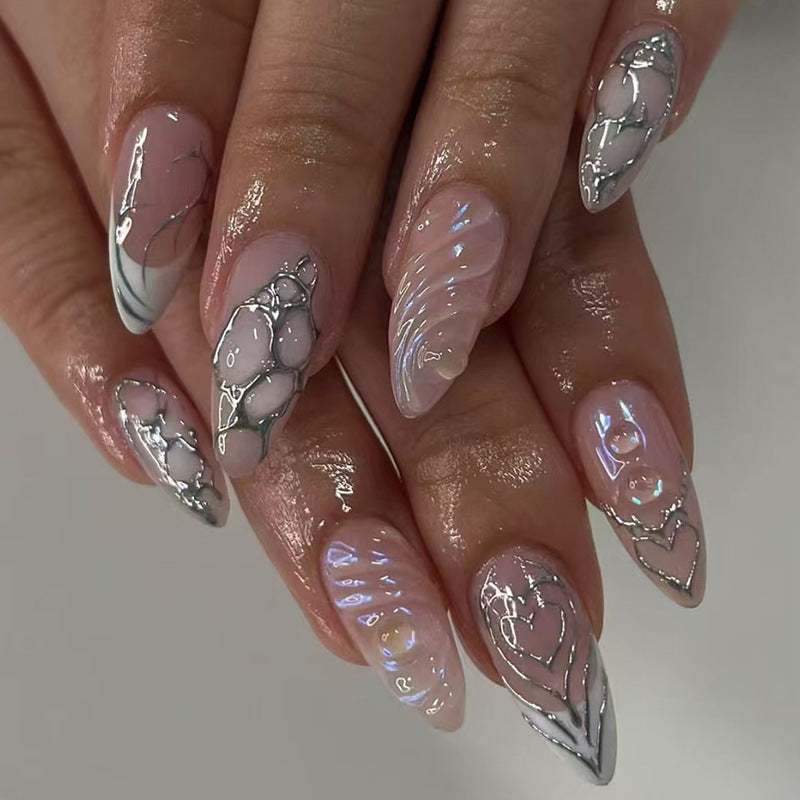 Stylish Long Stiletto Press-On Nails with Iridescent Design Stornfield