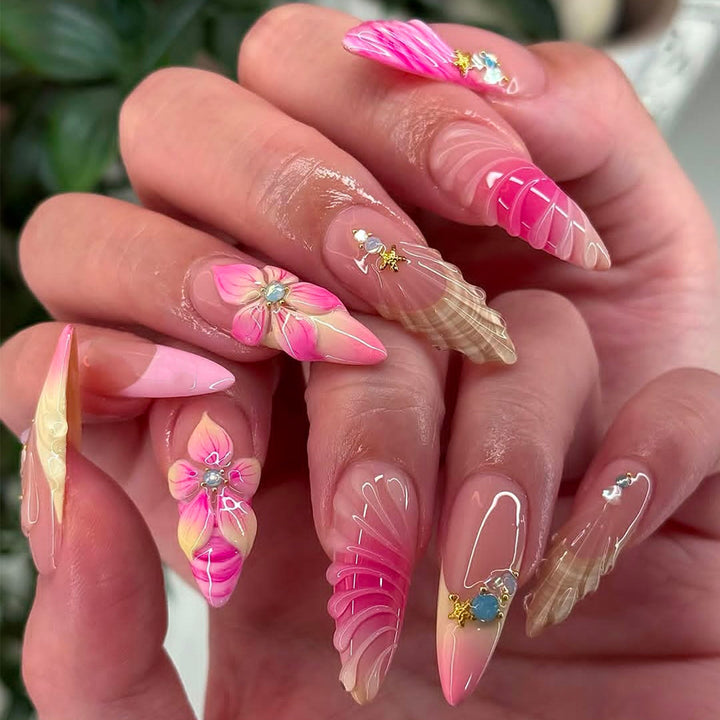 Artificial nails with creative 3D flower accents Stornfield