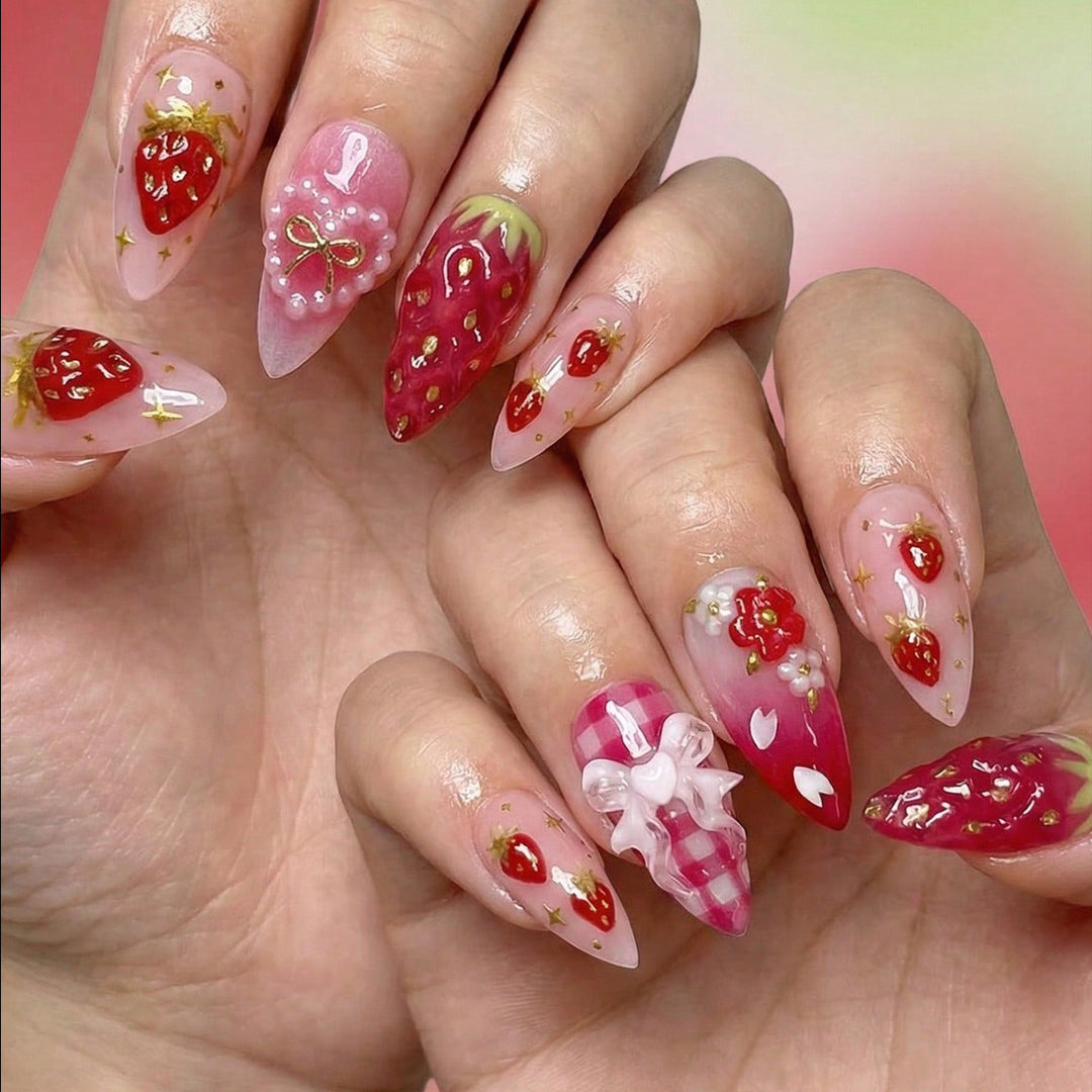 Strawberry-Themed Press-On Nail Art Set Stornfield