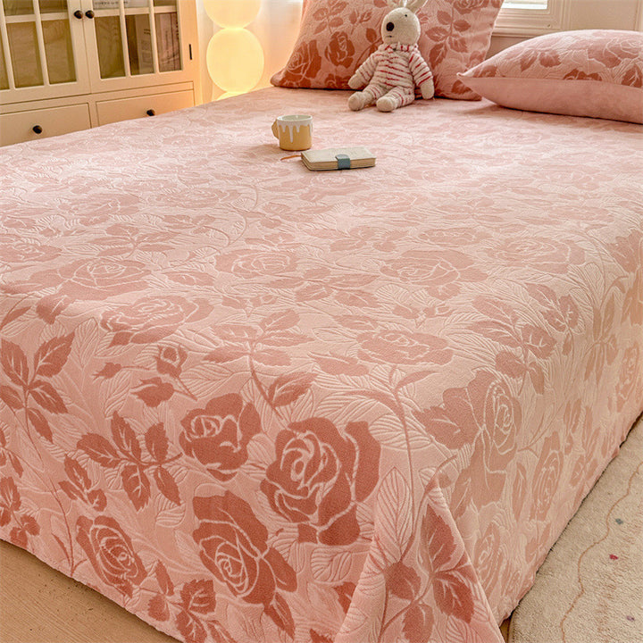 Reversible lightweight bedspread with floral butterfly jacquard texture