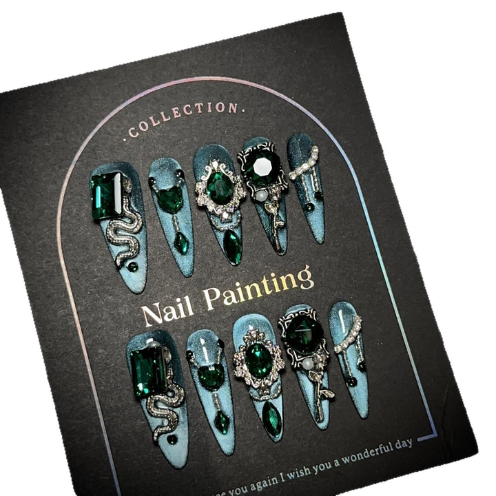 Artistic Rhinestone-Embellished Press-On Nails