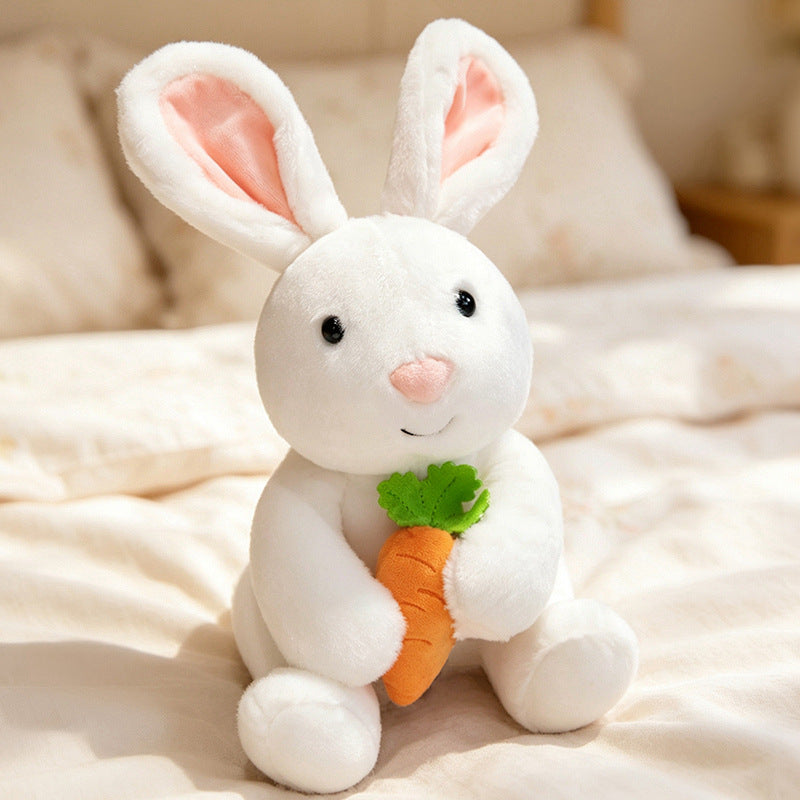 Plush Floral-Lined Ear Bunny Stuffed Toy with Embroidered Face and Curly Faux Fur Stornfield