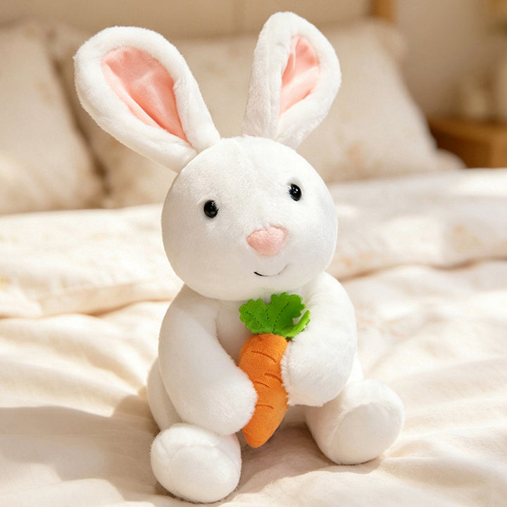Plush Floral-Lined Ear Bunny Stuffed Toy with Embroidered Face and Curly Faux Fur Stornfield