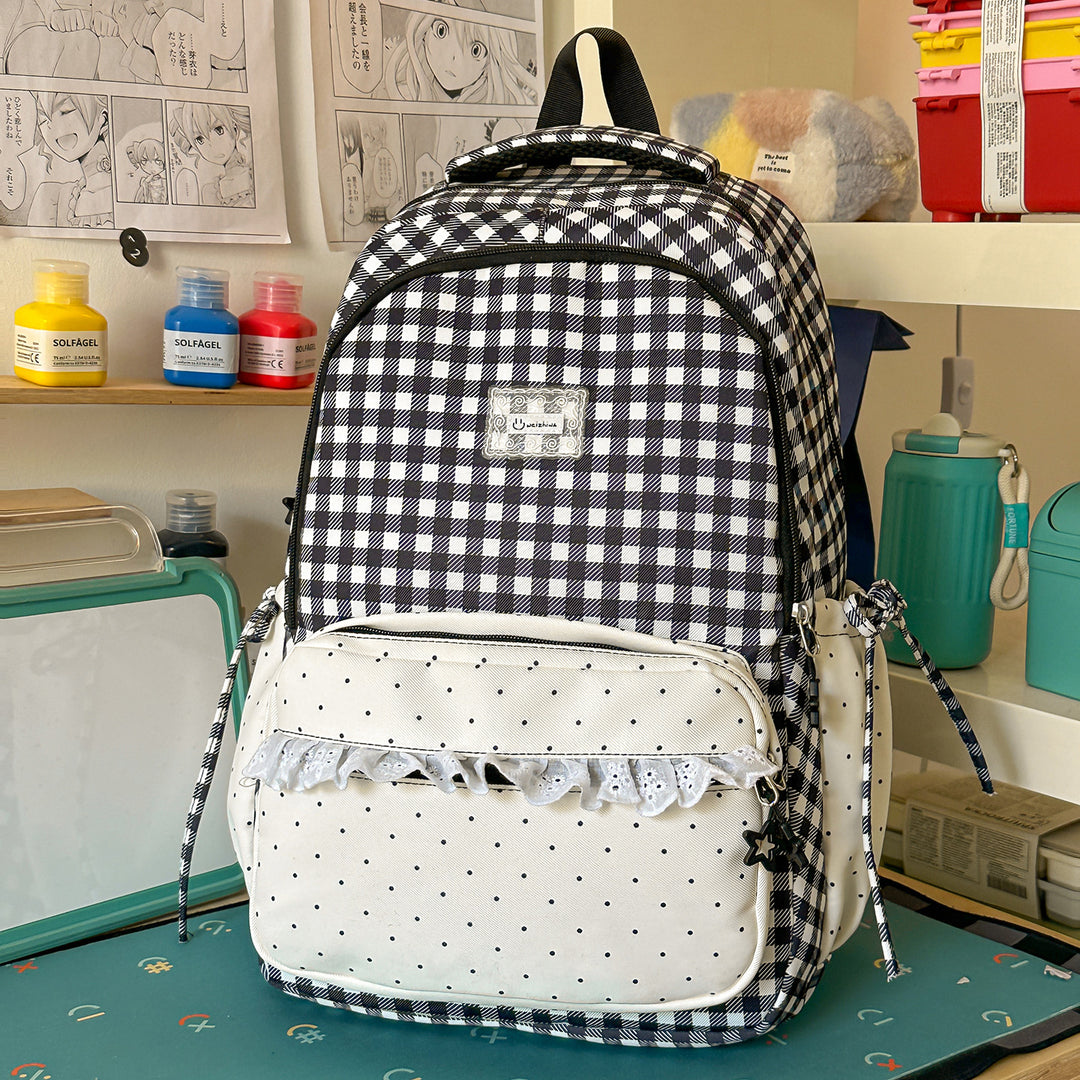 Playful Gingham Patterned School Backpack Stornfield