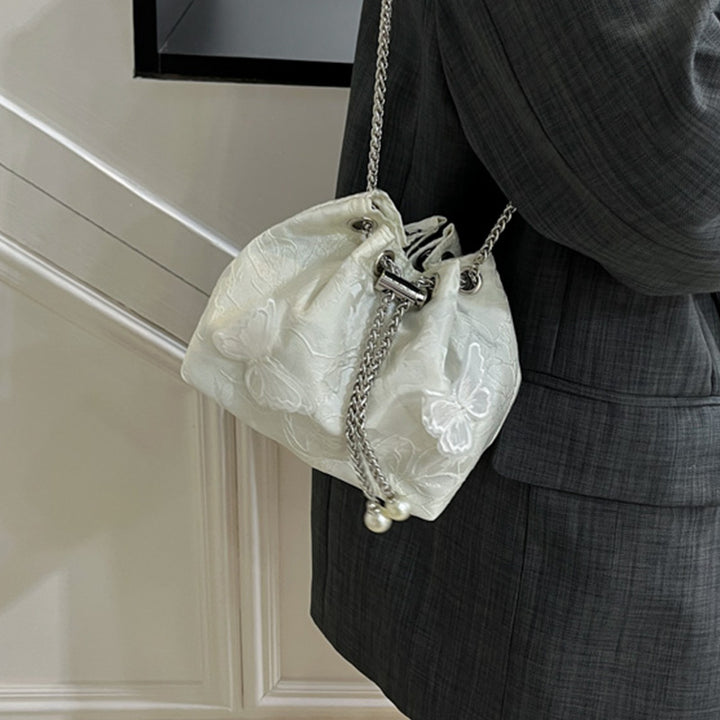Butterfly Embellished Evening Drawstring Handbag