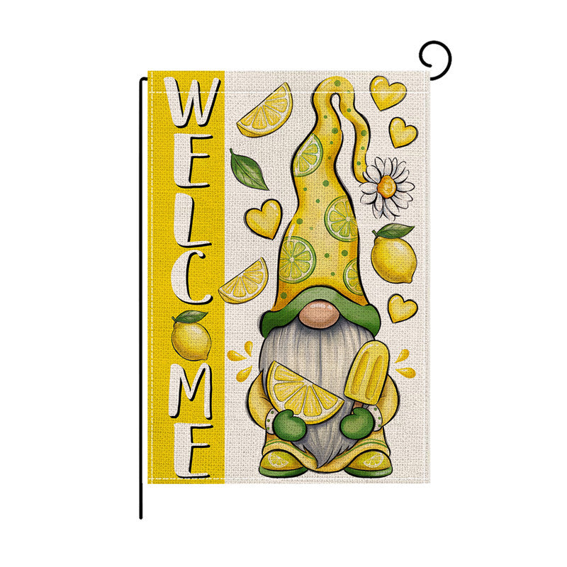 Decorative Burlap-Texture Welcome Garden Banner Flag with Sunflower Bouquet Mason Jar Artwork