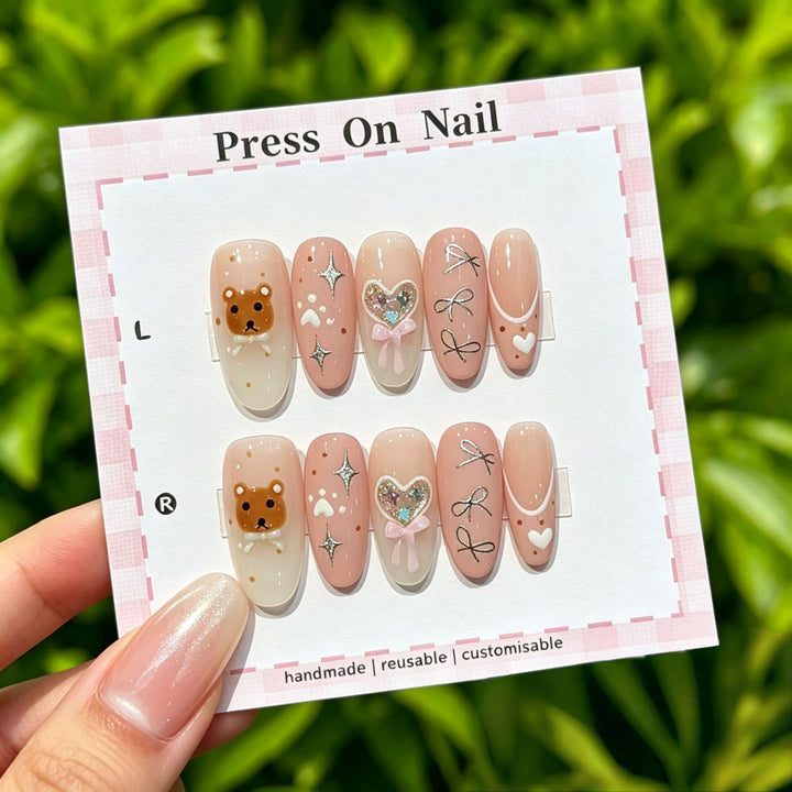 Elegant Reusable Press-On Nail Art Set with Floral Accents