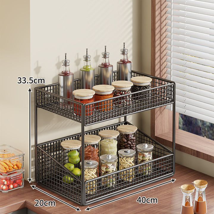 Compact Three-Tier Wire-Mesh Countertop Canister & Spice Organizer