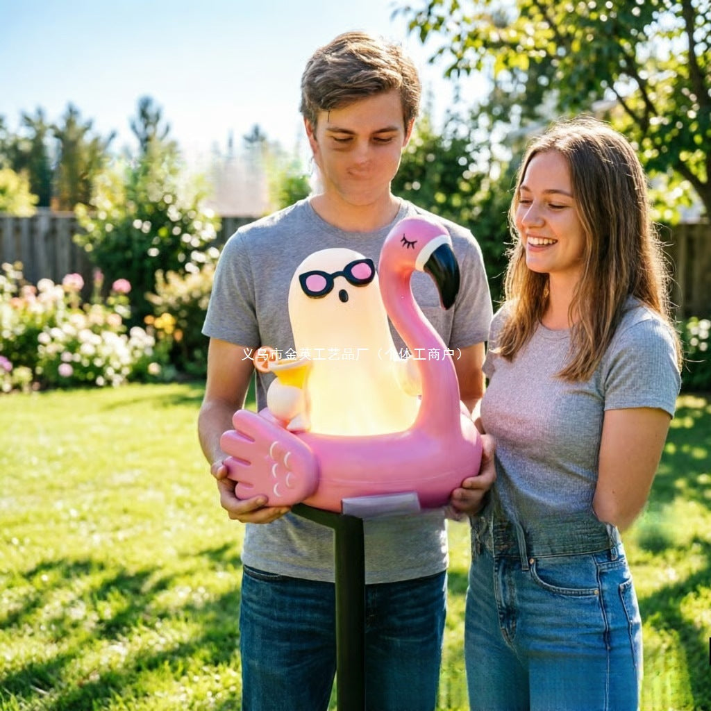 Whimsical Solar Flamingo Garden Stake Lantern With Integrated LED Character And Ground Spike Stornfield