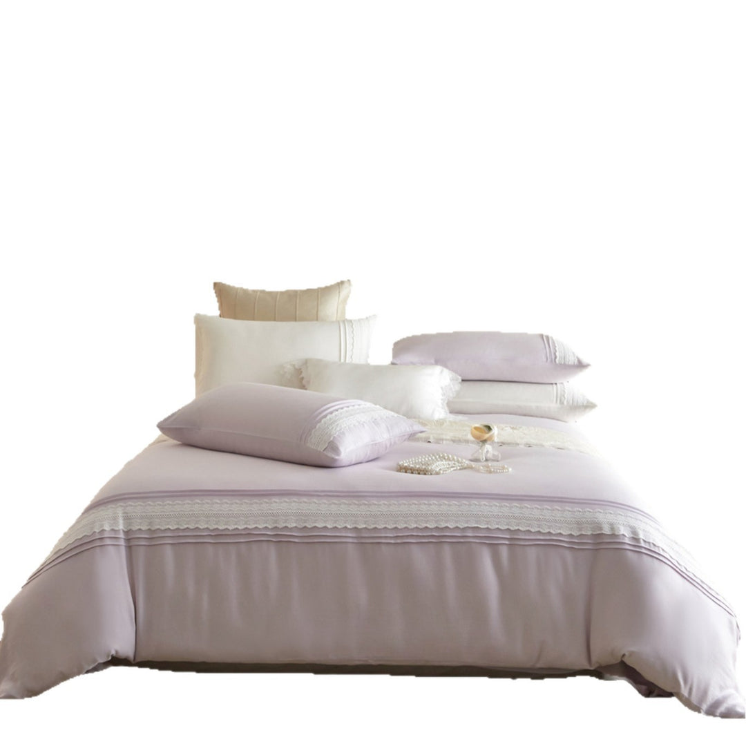 Lace-Trim Cotton-Sateen Duvet Cover Ensemble with Pintuck Detail