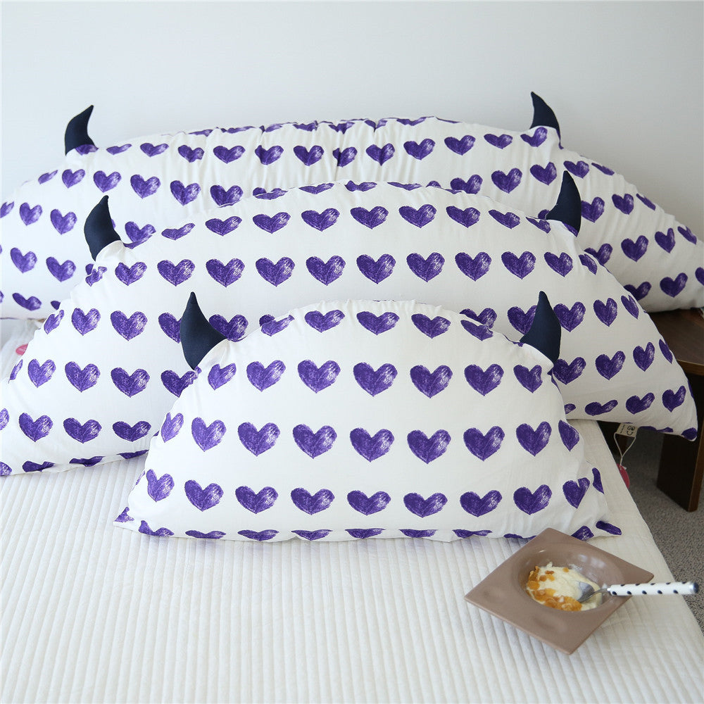 Playful Dog Print Horn-Appliqué Pillowcase Shams Set
