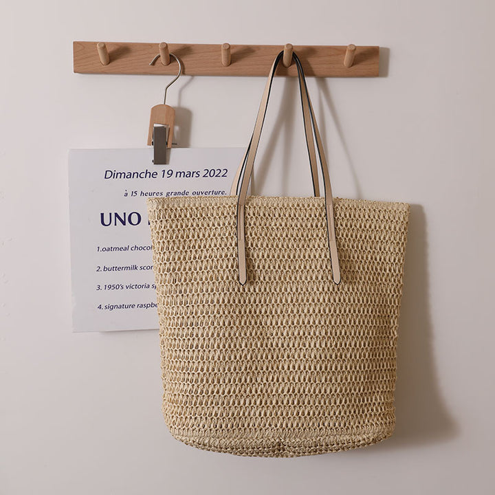 Braided shopping bag with elegant leather handles Stornfield