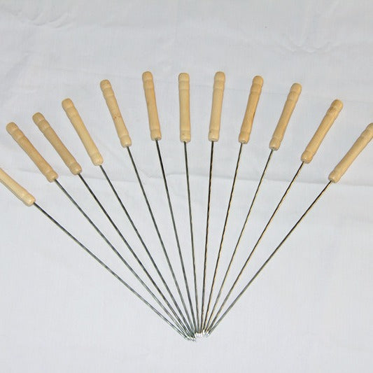 Stainless Steel BBQ Skewer Set with Dual Prong Blades and Ergonomic Wooden Handles Stornfield