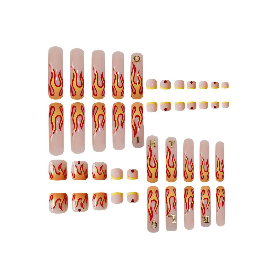 Flame-Patterned Press-On Nail Art Stornfield