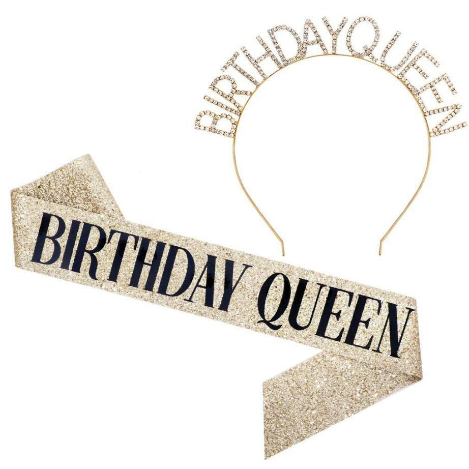 Ladies Glittering Birthday Crown with Festive Sash Stornfield