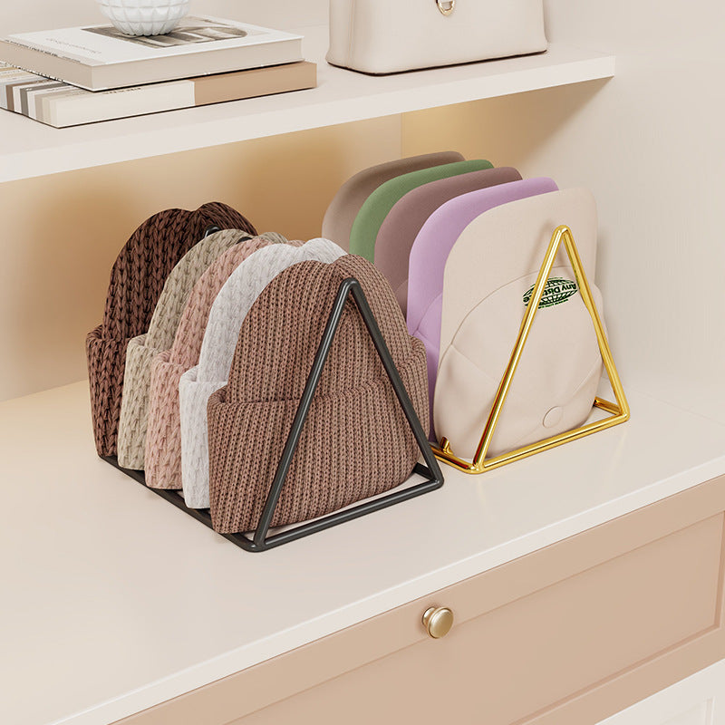 Triangular Gold Metal Multi-Slot Beanie and Knit Hat Organizer Rack
