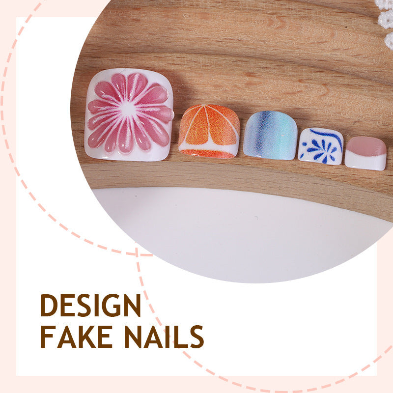 Artificial nail set with colorful flower and fruit designs Stornfield
