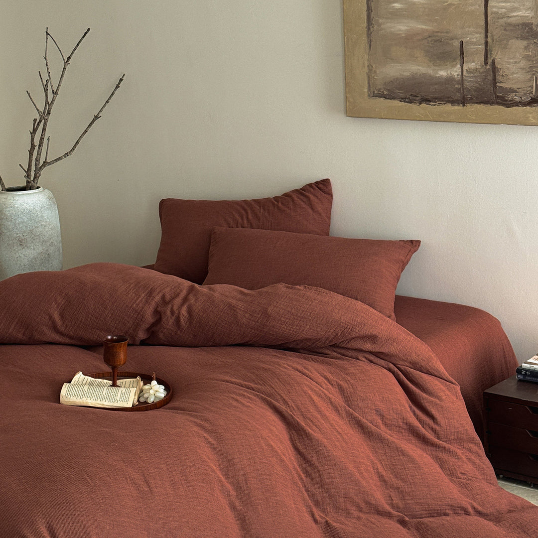 Textured Slub Cotton-Linen Duvet Cover Set with Envelope Shams