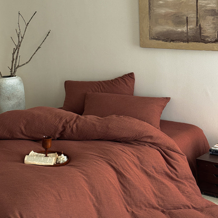 Textured Slub Cotton-Linen Duvet Cover Set with Envelope Shams