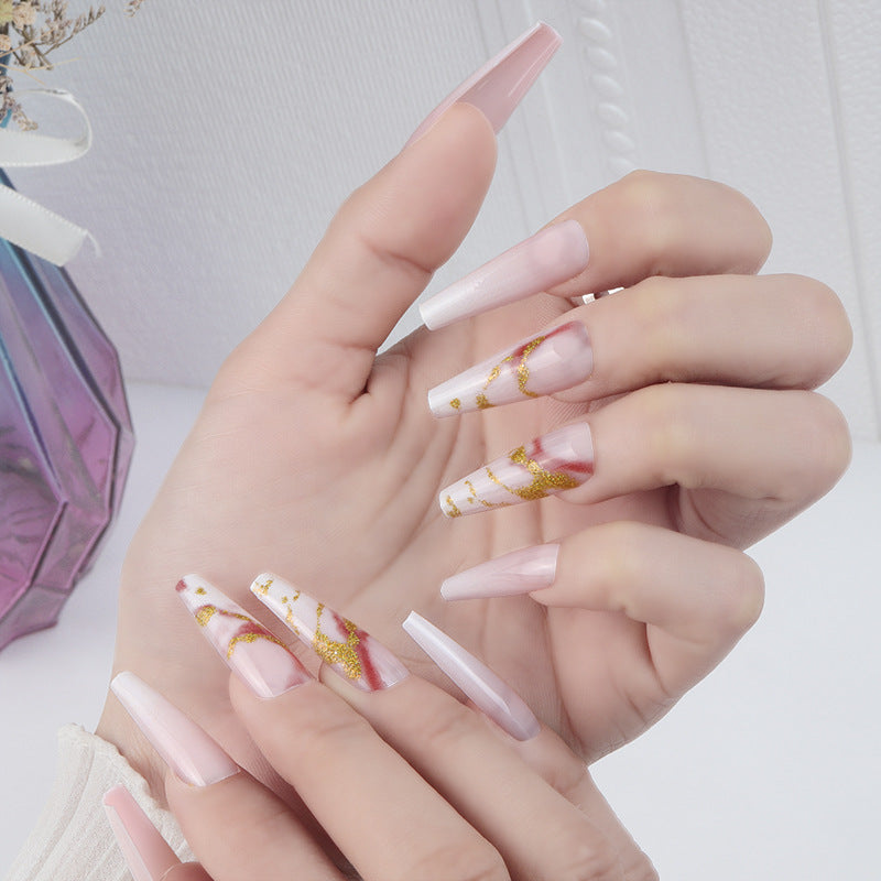 Elegant Long Stiletto Press-On Nails with Artistic Marble Design Stornfield