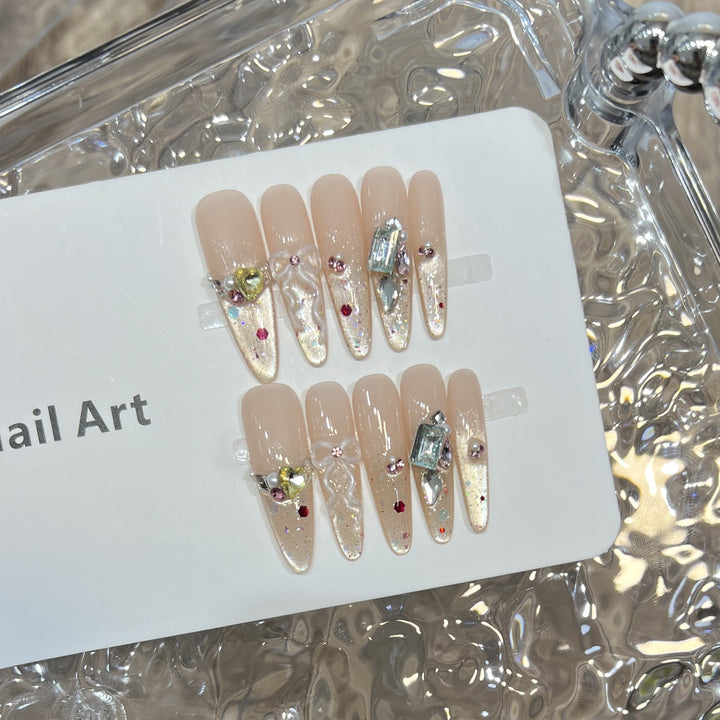 Elegant Stiletto Press-On Nail Set with Decorative Accents Stornfield