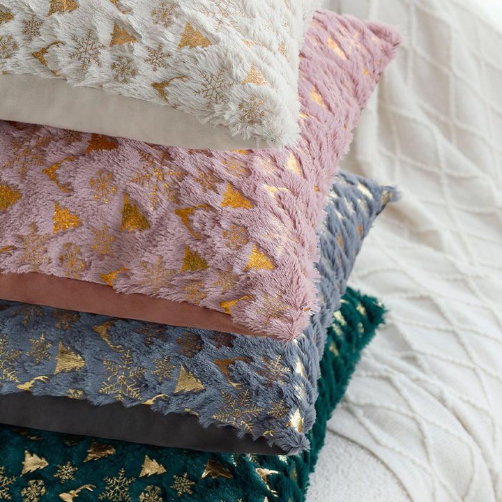 Square festive velvet cushion cover with golden Christmas applique Stornfield