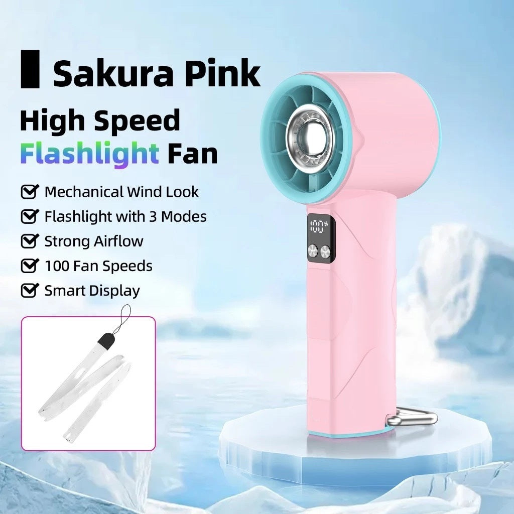 Women's high-speed handheld fan with integrated LED light Stornfield