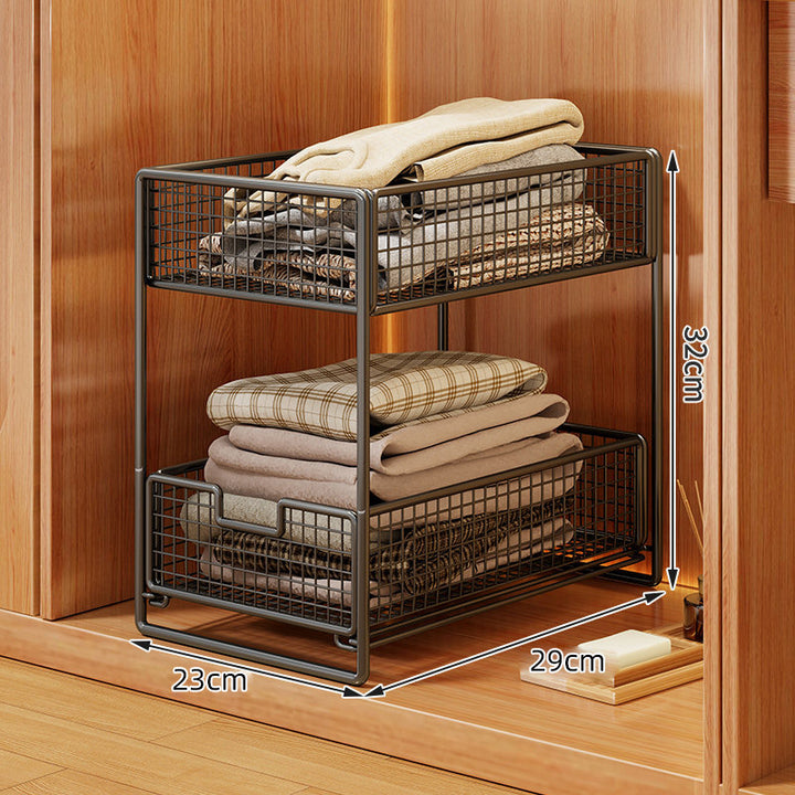 Double-Tier Sliding Wire Mesh Closet Drawer Organizer with Raised Frame