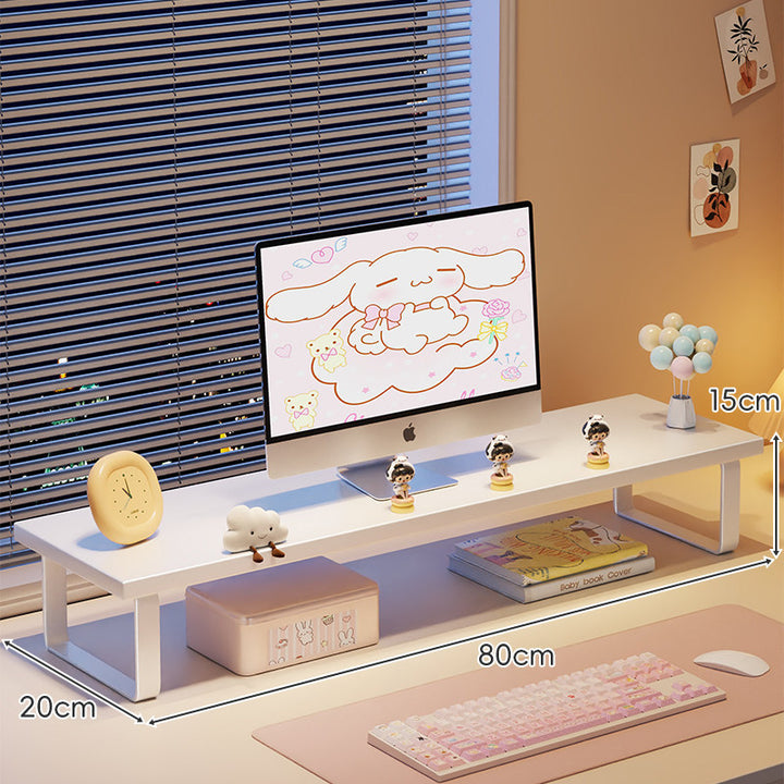 Low-Profile Wooden Monitor Riser with Metal Legs and Under-Shelf Storage