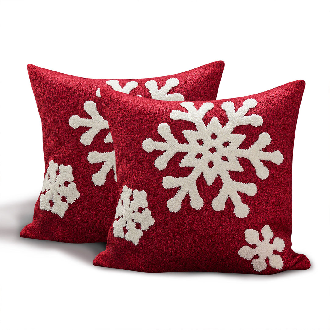 Holiday Plaid Snowflake Appliqué Throw Pillow