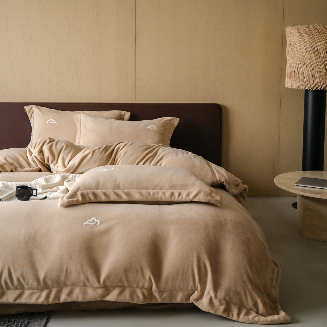 Washed Linen-Blend Cloud-Embroidered Duvet Cover Set with Hidden Closure