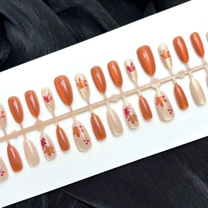 Autumn-Inspired Press-On Nail Art Set