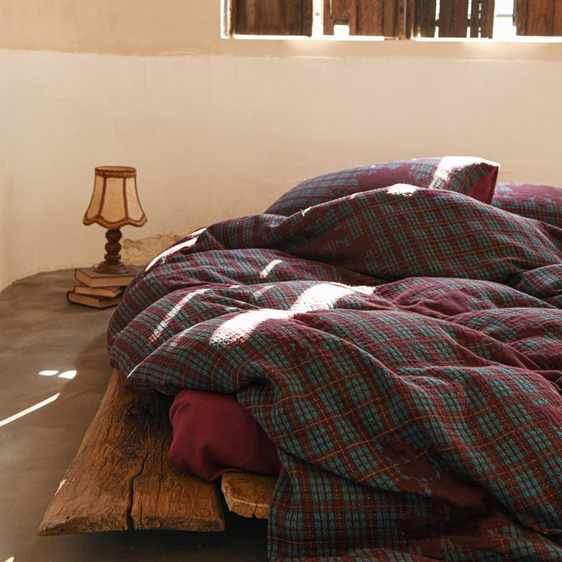 Reversible Plaid Cotton-Flannel Duvet Cover Set with Brushed Microfiber Reverse