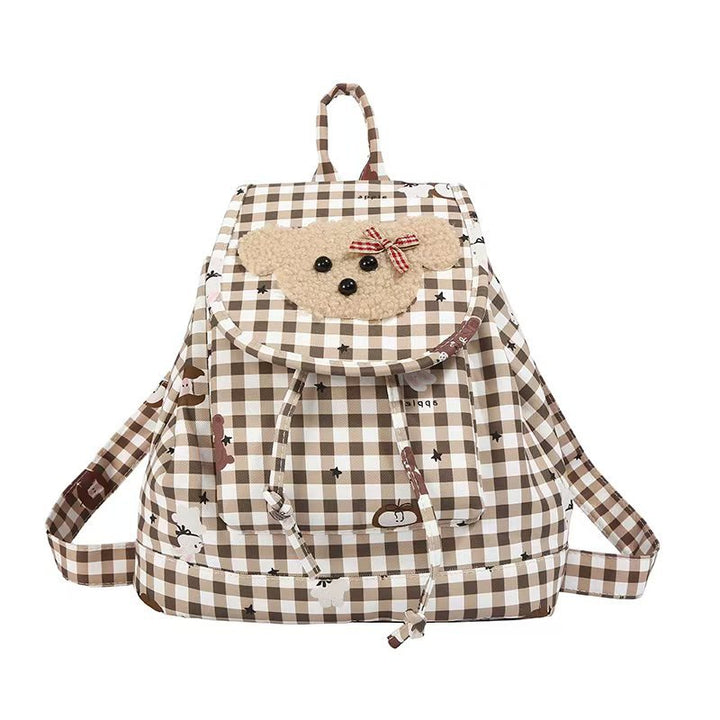Backpack with Charming Plush Bear Motif and Playful Checkered Pattern Stornfield