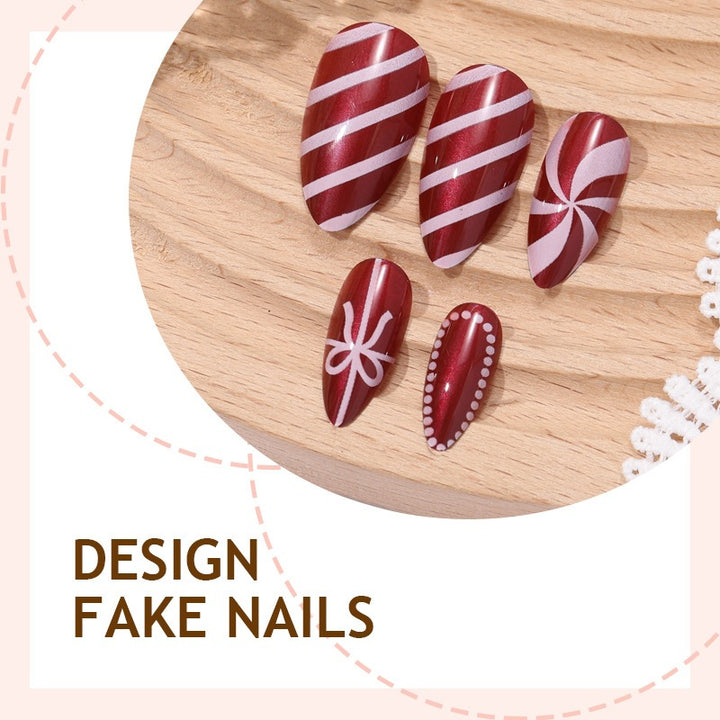 Creative nail art set with festive caramel and stripe designs Stornfield