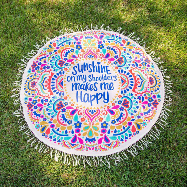 Unisex round beach blanket with colorful mandala design Stornfield