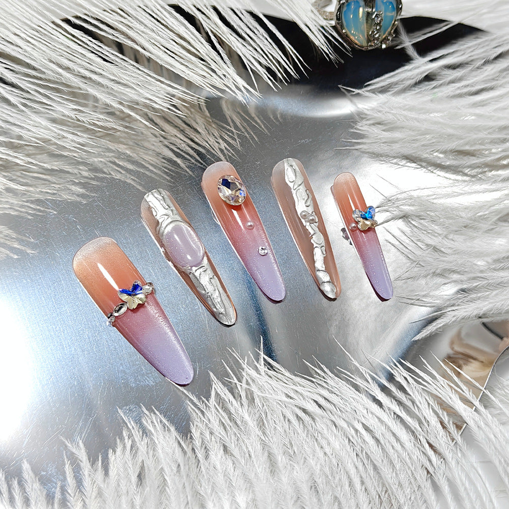 Artificial nails with elegant ombre design and jewelry accents Stornfield