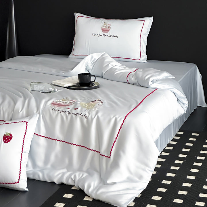 Silky Embroidered Rabbit-Motif Duvet Cover Set with Pillowcases