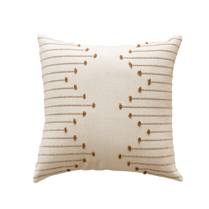 Handwoven Cotton Square Throw Pillow Cover with Tufted Linear Embroidery and Hidden Zipper