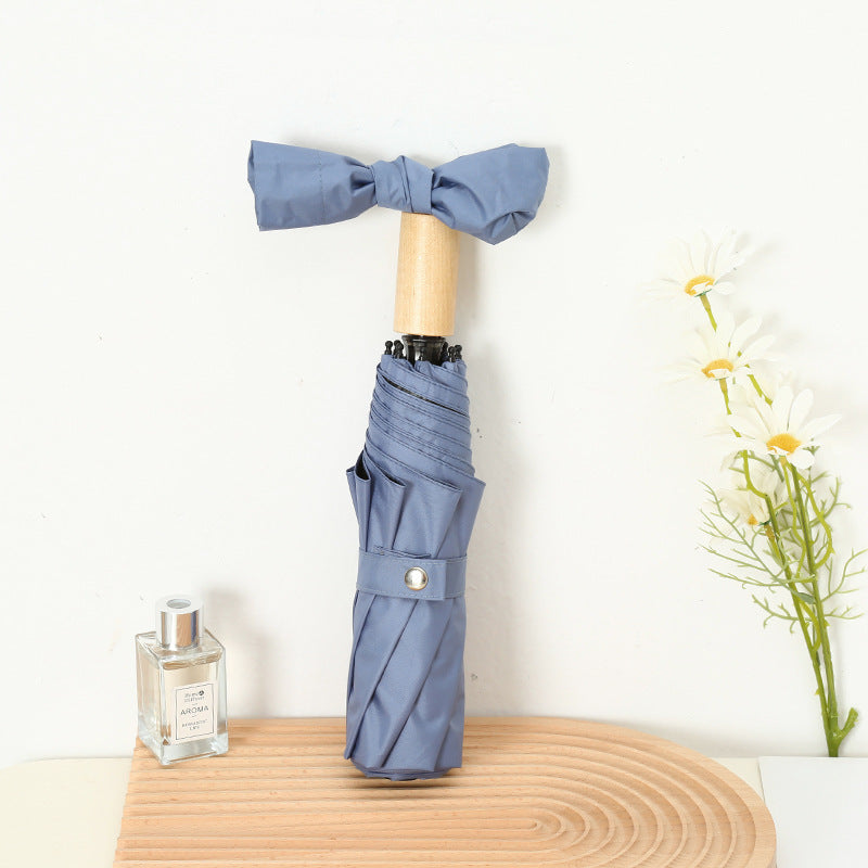 Women's Elegant Folding Umbrella with Wooden Handle Stornfield