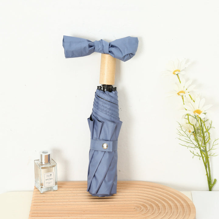 Women's Elegant Folding Umbrella with Wooden Handle Stornfield
