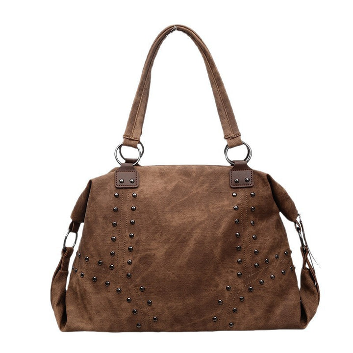 Stylish Suede Tote Handbag with Decorative Studs