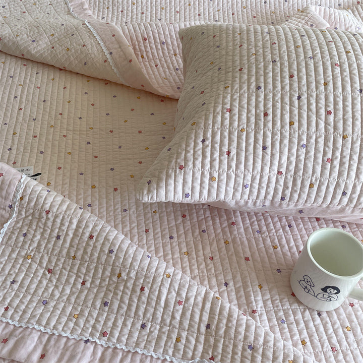 Quilted Cotton Mattress Pad and Pillowcase Set with Mini Dot Embroidery